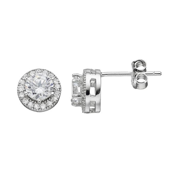 PRIMROSE Sterling Silver Cubic Zirconia Halo Stud Earrings