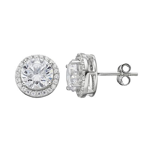 PRIMROSE Sterling Silver Cubic Zirconia Halo Stud Earrings