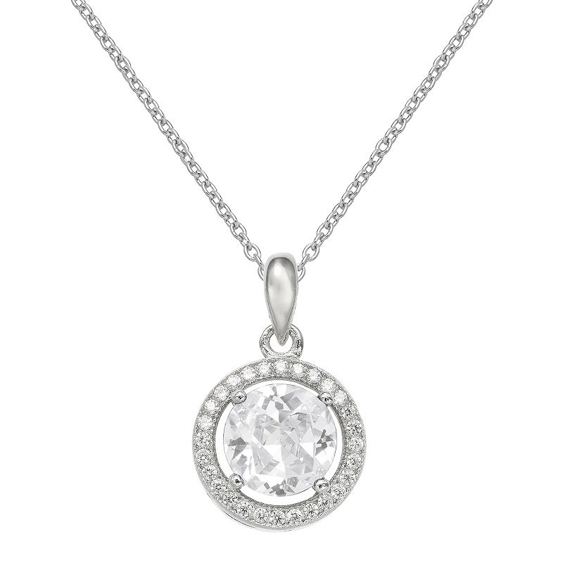 PRIMROSE Sterling Silver Cubic Zirconia Halo Pendant Necklace, Womens, Si