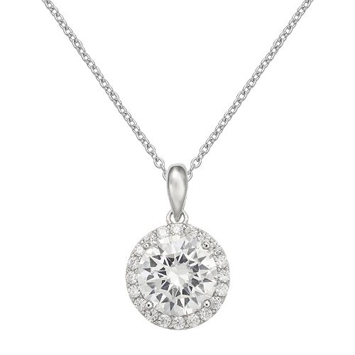 PRIMROSE Cubic Zirconia Sterling Silver Halo Pendant Necklace