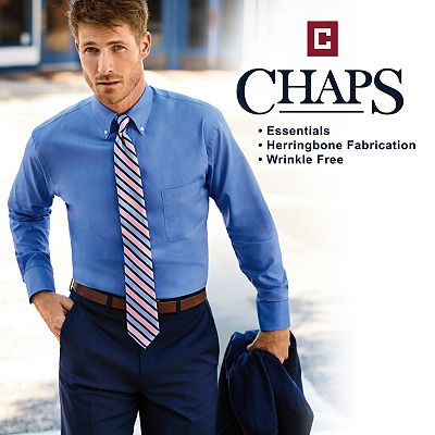 Men's Chaps Regular-Fit Wrinkle-Free Herringbone Dress Shirt