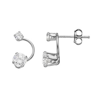 PRIMROSE Sterling Silver Cubic Zirconia Curved Drop Earrings