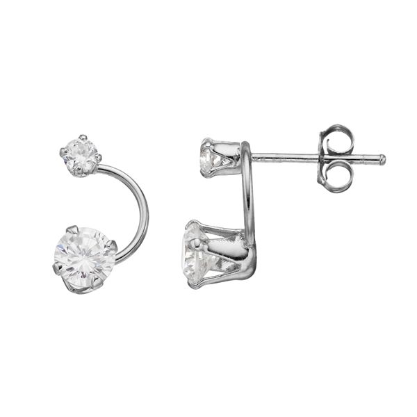 PRIMROSE Sterling Silver Cubic Zirconia Curved Drop Earrings