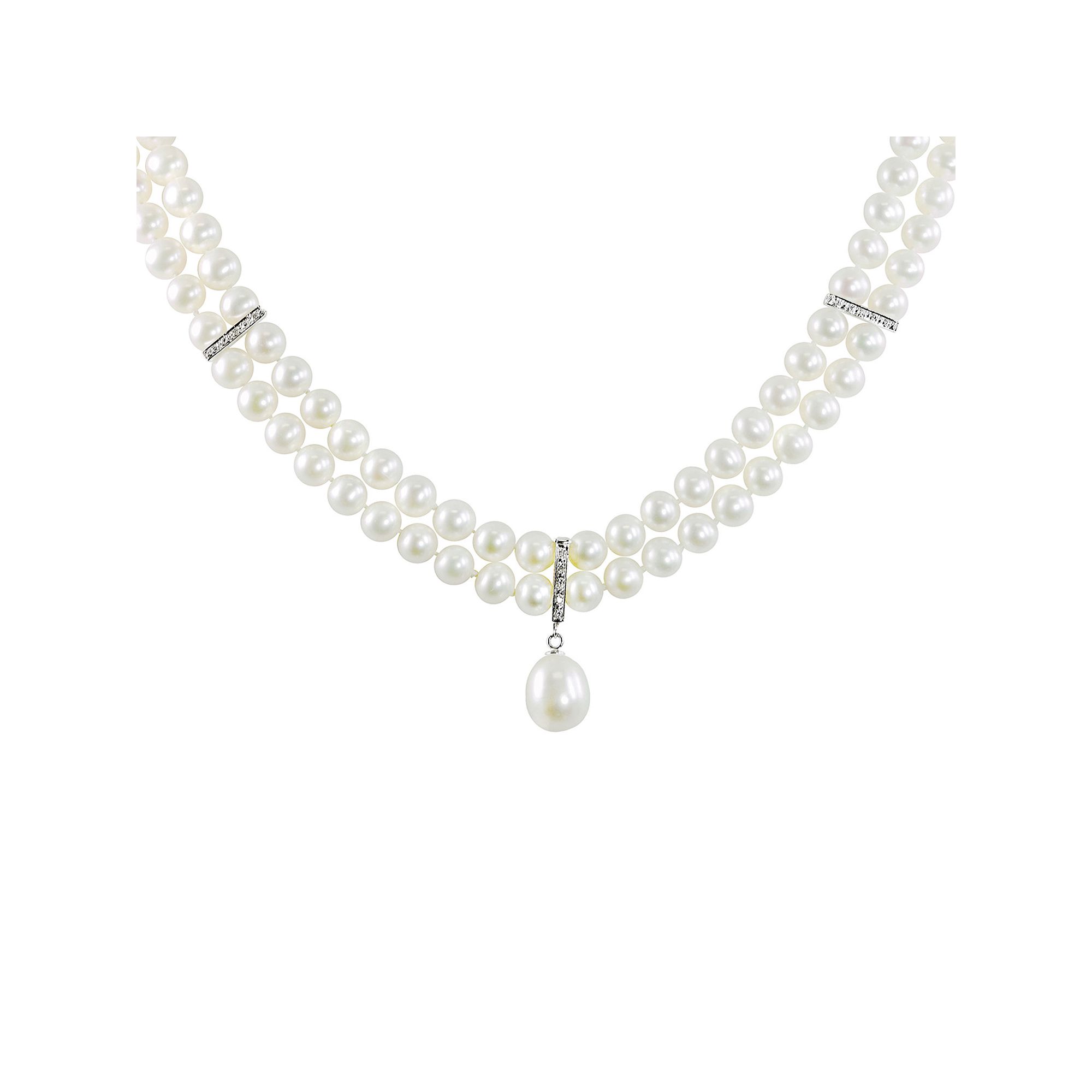 14k White Gold Freshwater Cultured Pearl and Diamond Accent Necklace, Wome