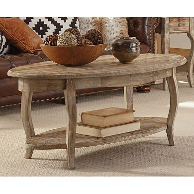 Alaterre Rustic Reclaimed Wood Oval Coffee Table