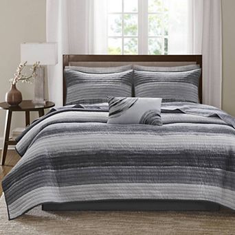 Madison Park Essentials Barret Quilt Set with Cotton Sheets and Throw Pillow