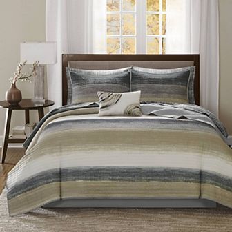 Madison Park Essentials Barret Quilt Set with Cotton Sheets and Throw Pillow