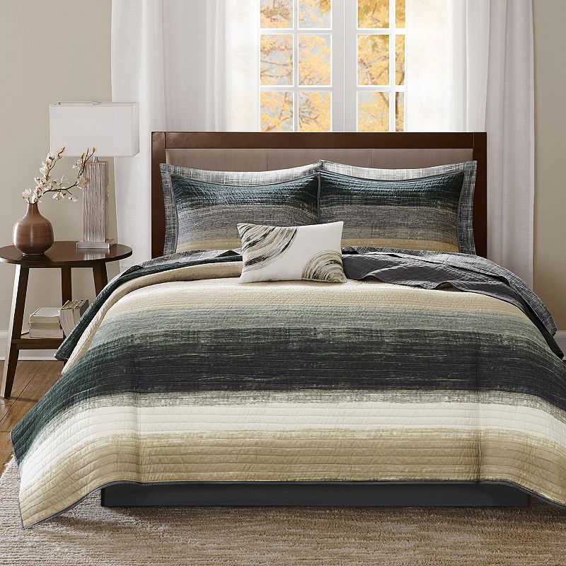 Madison Park Essentials Barret Quilt Set with Cotton Sheets and Throw Pillo