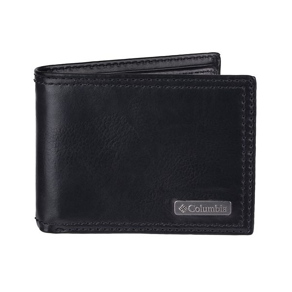 Columbia Mens Leather RFID Protected Extra Capacity Slim Bifold Wallet, Black