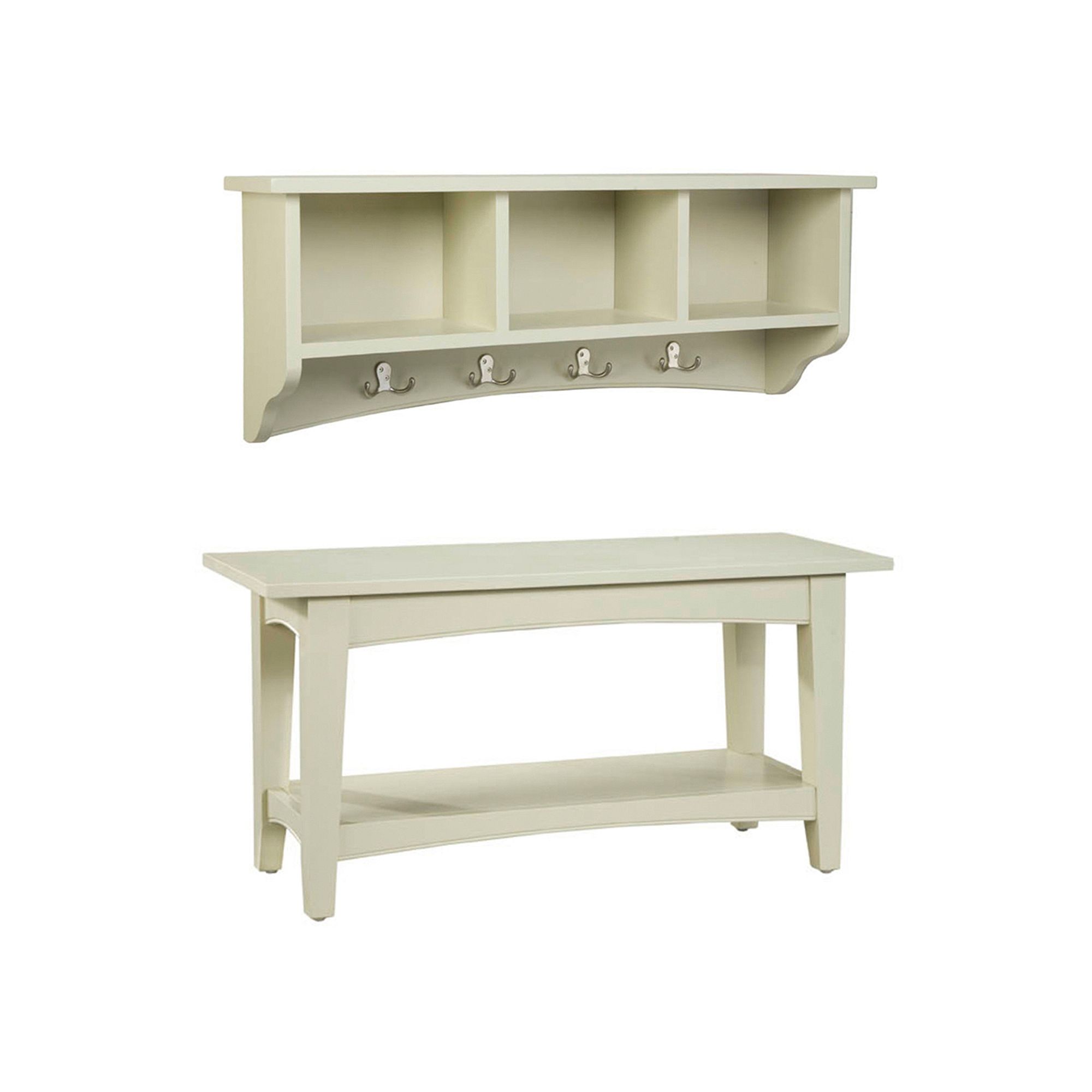 Alaterre Shaker Cottage Neutral Bench & Coat Hook Set, Brown