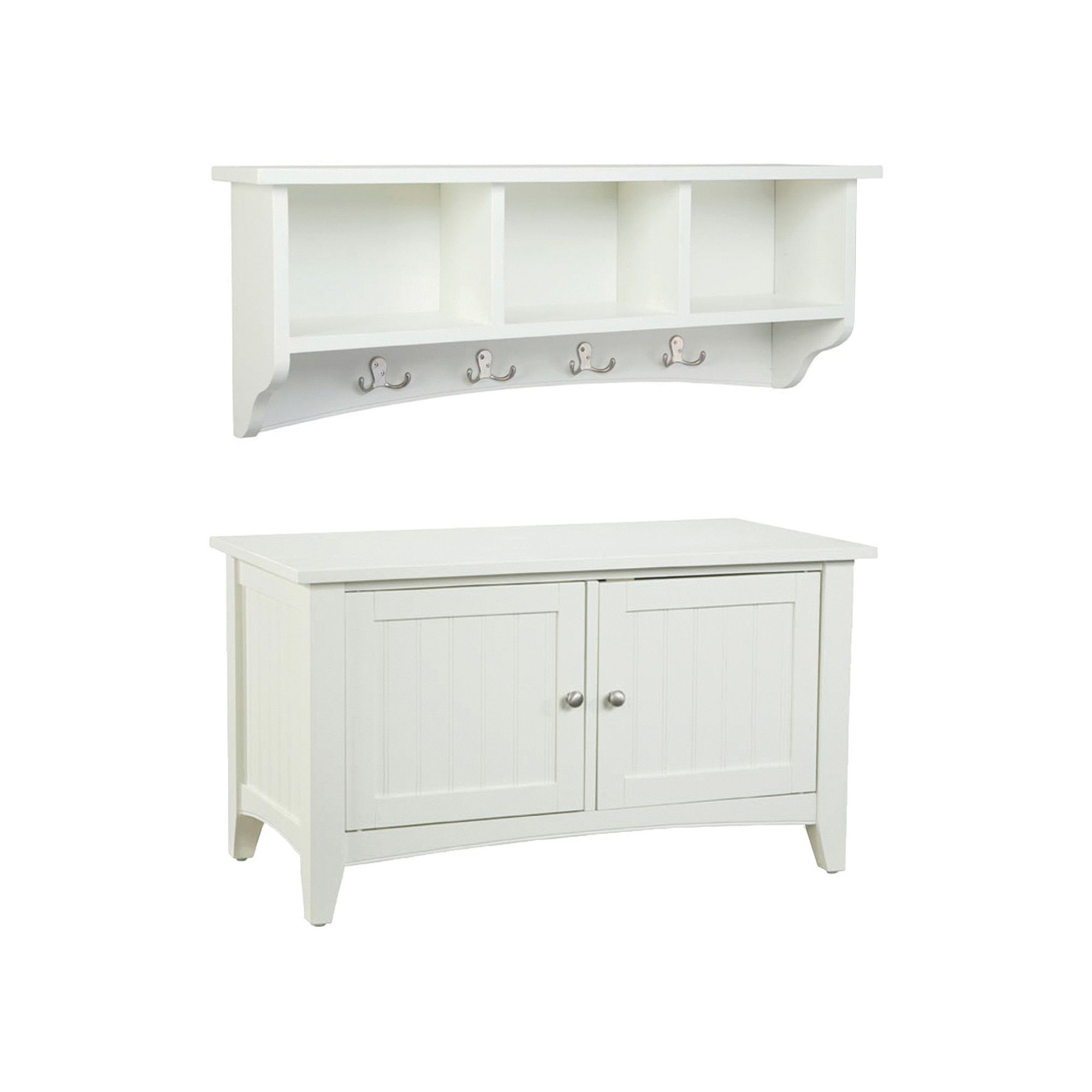 Alaterre Shaker Cottage Neutral Storage Bench & Coat Hook Set, Ivory