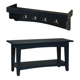Alaterre Shaker Cottage Neutral Bench & Shelf Coat Hook Set