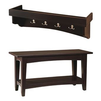 Alaterre Shaker Cottage Neutral Bench & Shelf Coat Hook Set