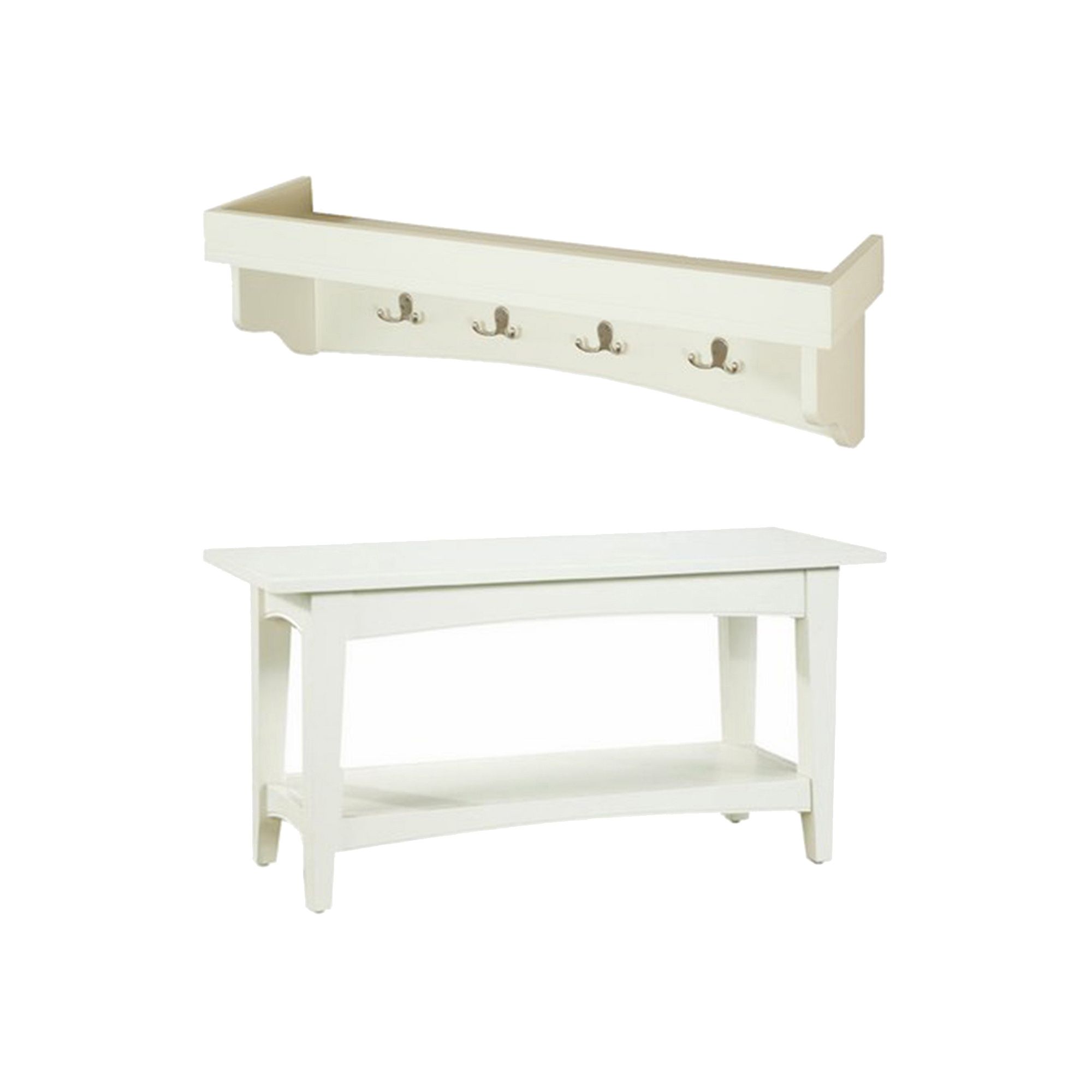 Alaterre Shaker Cottage Neutral Bench & Shelf Coat Hook Set, Ivory