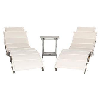 Safavieh Pacifica White Gray Patio Lounge Chair & End Table 3 pc Set