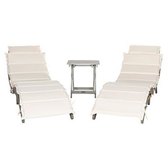 Safavieh Pacifica White Gray Patio Lounge Chair & End Table 3 pc Set