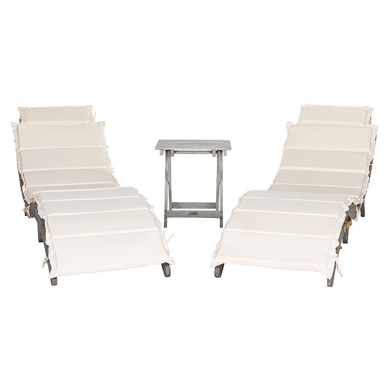 Safavieh Pacifica White Gray Patio Lounge Chair & End Table 3-piece Set, Gray Beige