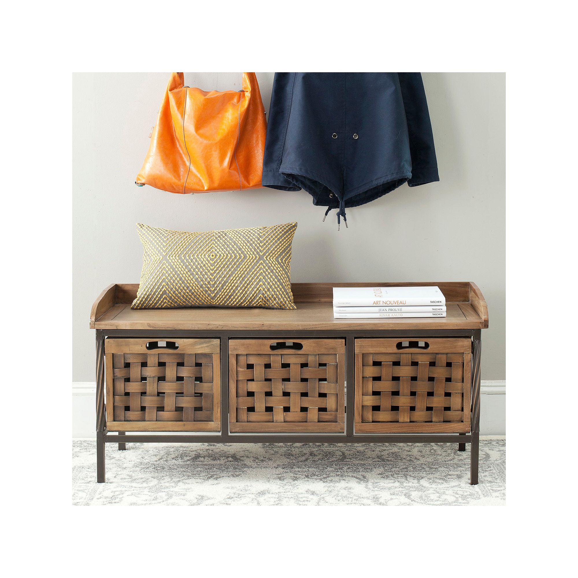 Safavieh Isaac Wooden Storage Bench, Antique Silver
