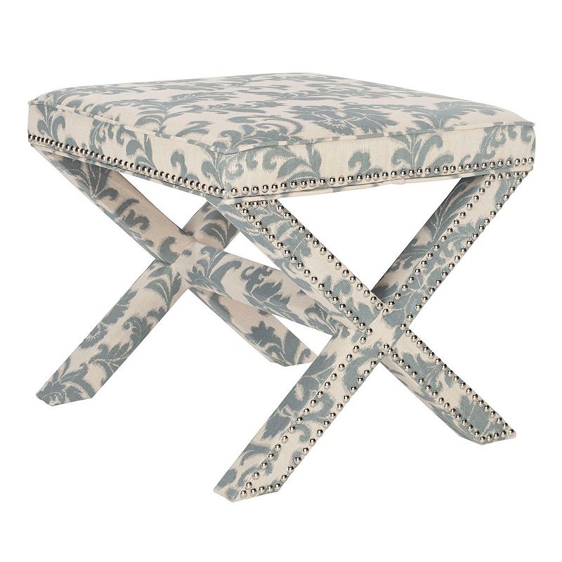 Safavieh Palmer Nailhead Trim Ottoman, Slate Beige Print