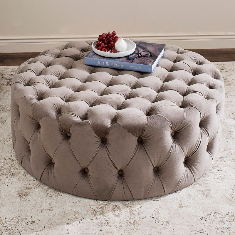 SAFAVIEH Charlene Modern Glam Solid Tufted Cocktail Ottoman  Mushroom