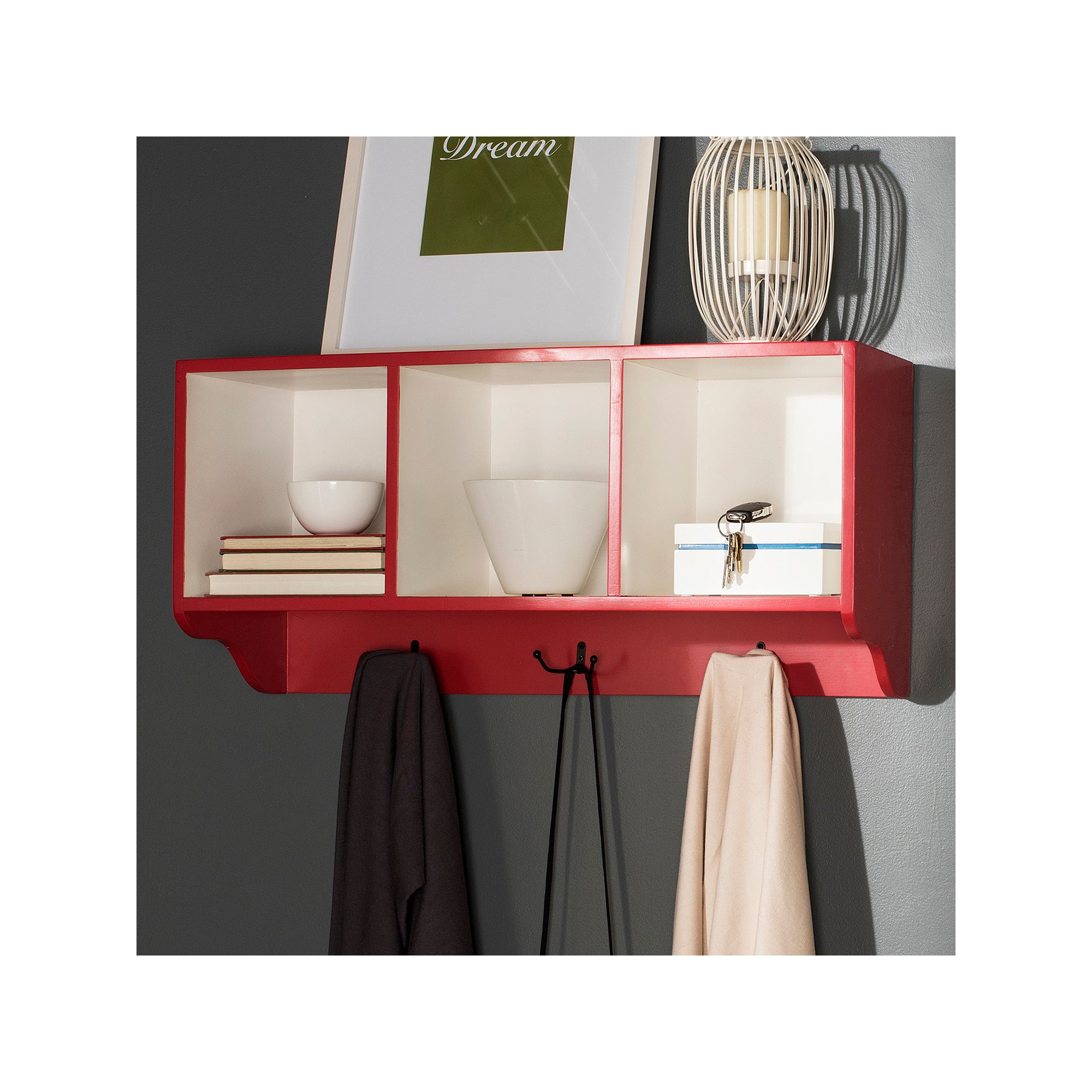 Safavieh Alice 3-Hook Wall Shelf, Red White