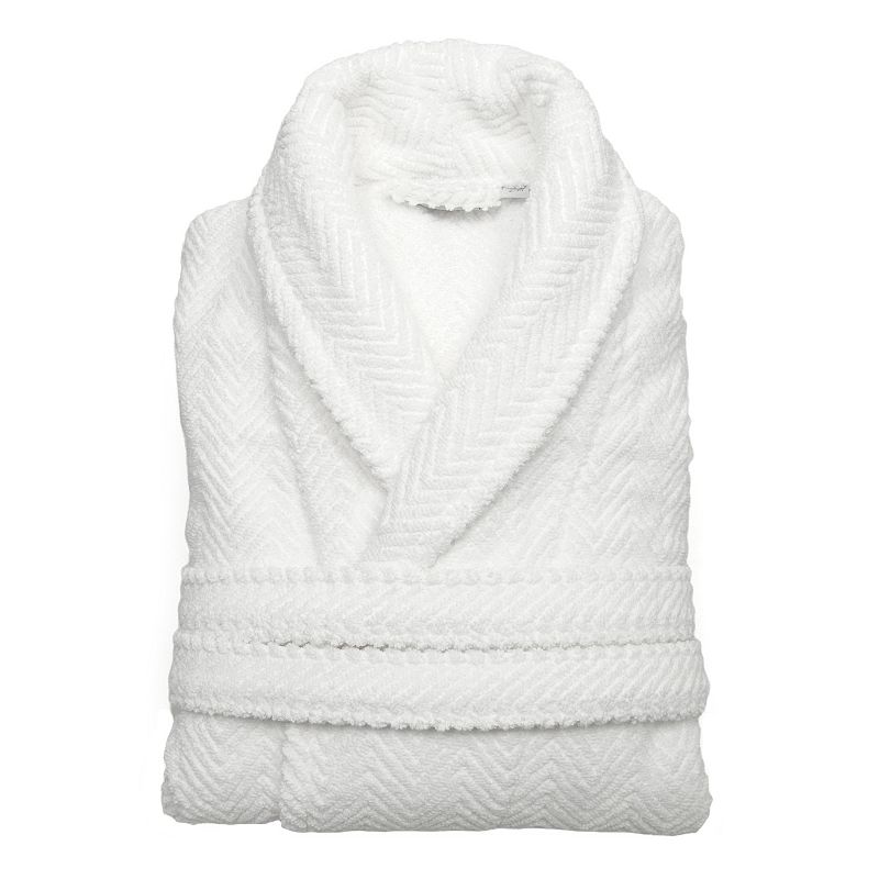 Herringbone Weave Unisex Bathrobe White S/M - Linum Home