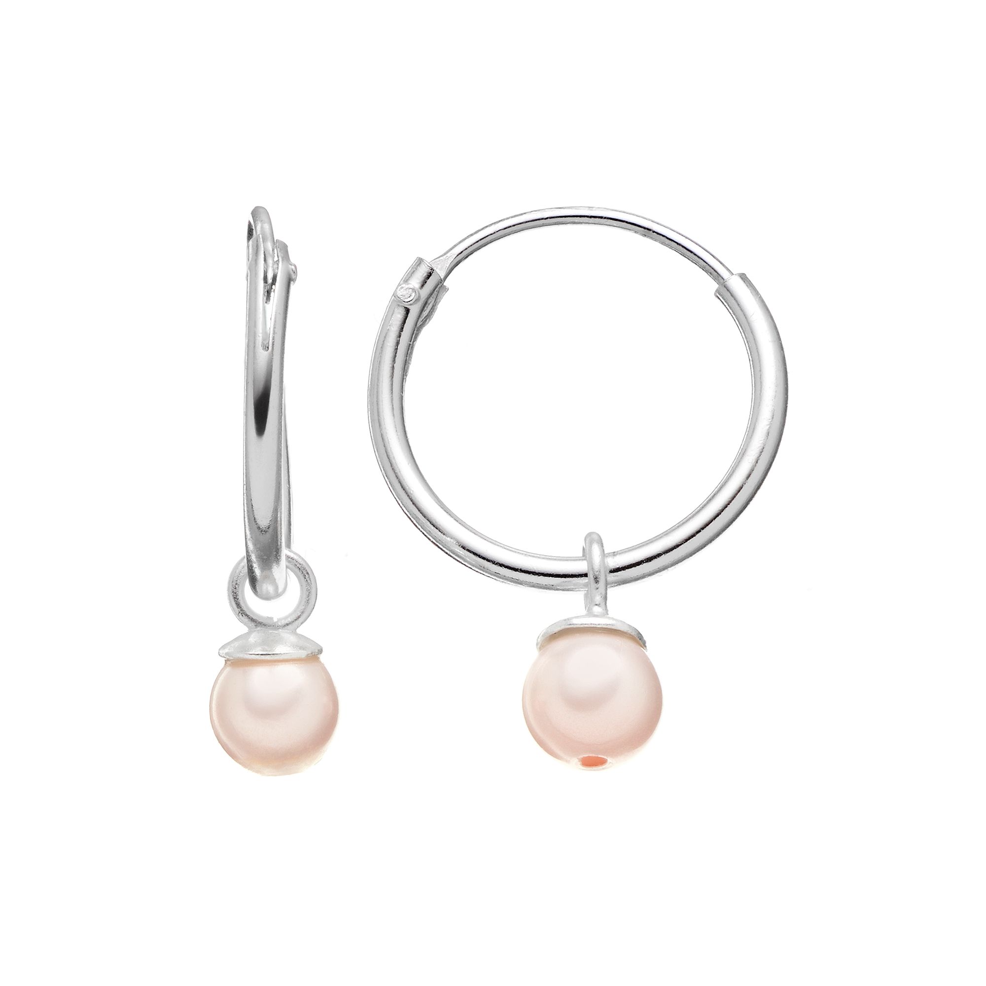 Charming Girl Kids Sterling Silver Simulated Pearl Hoop Earrings, Womens,