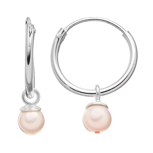 Charming Girl Kids' Sterling Silver Simulated Pearl Hoop Earrings