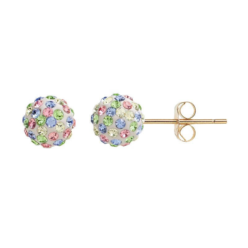 10k Gold Crystal Ball Stud Earrings, Womens, Multicolor