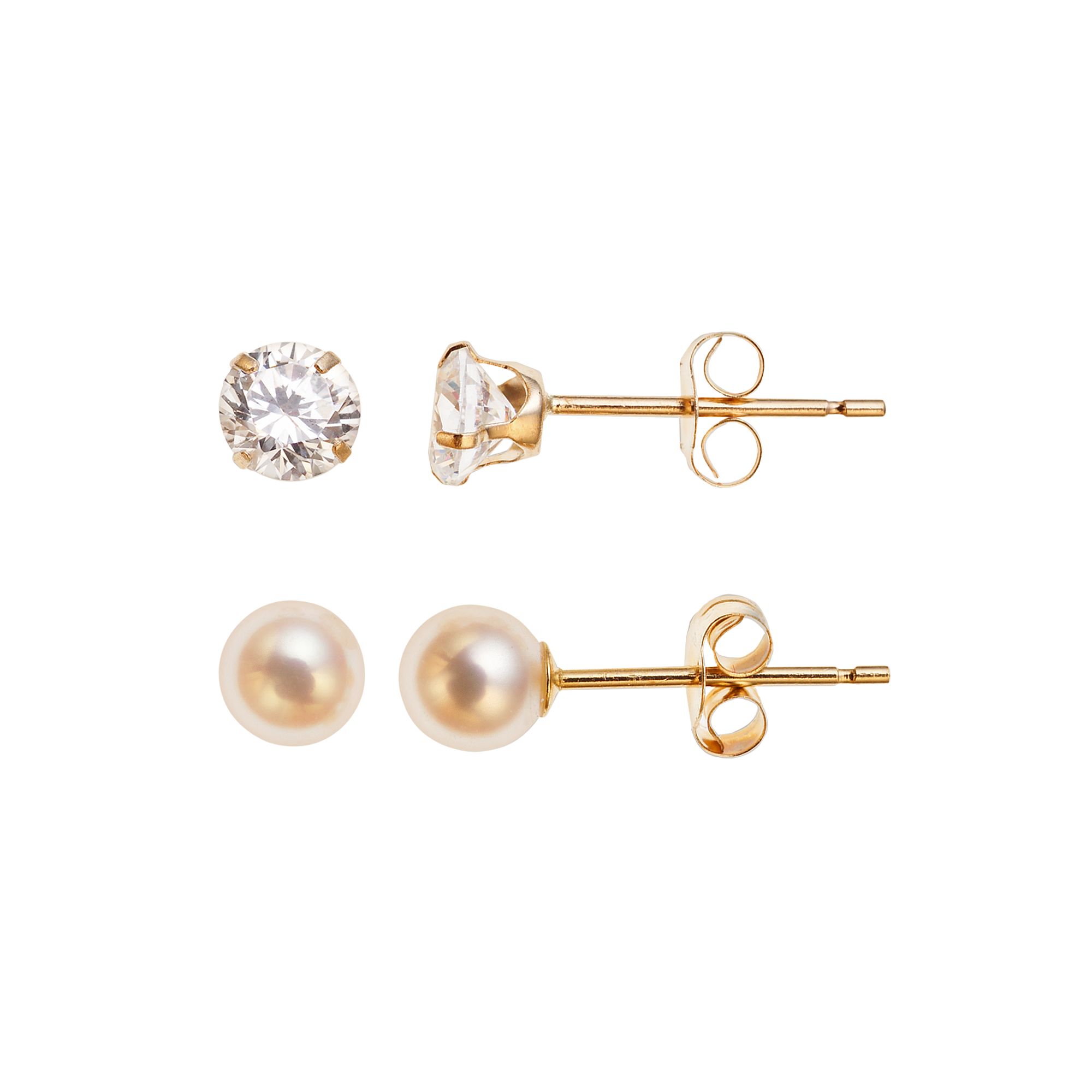 Taylor Grace 10k Gold Freshwater Cultured Pearl & Cubic Zirconia Stud Earri