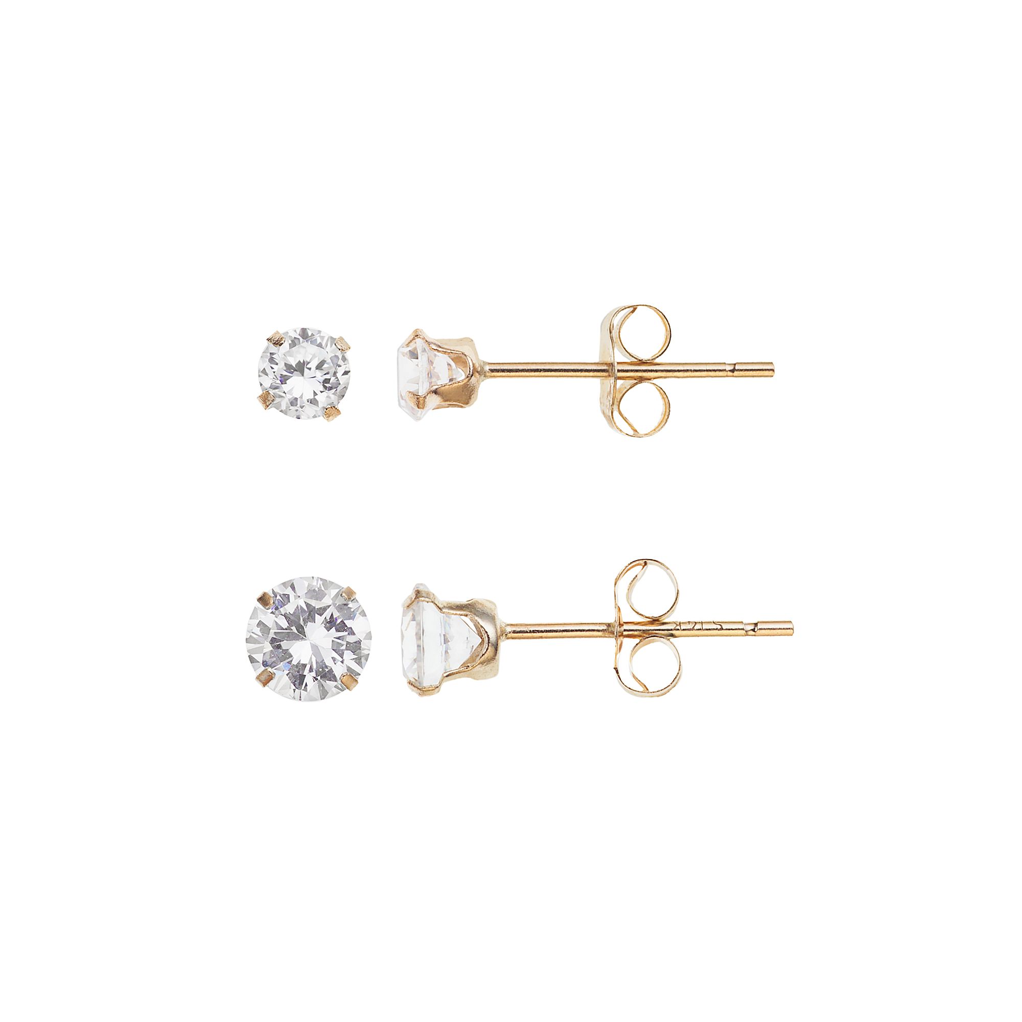 Taylor Grace 10k Gold Cubic Zirconia Stud Earring Set, Womens, White