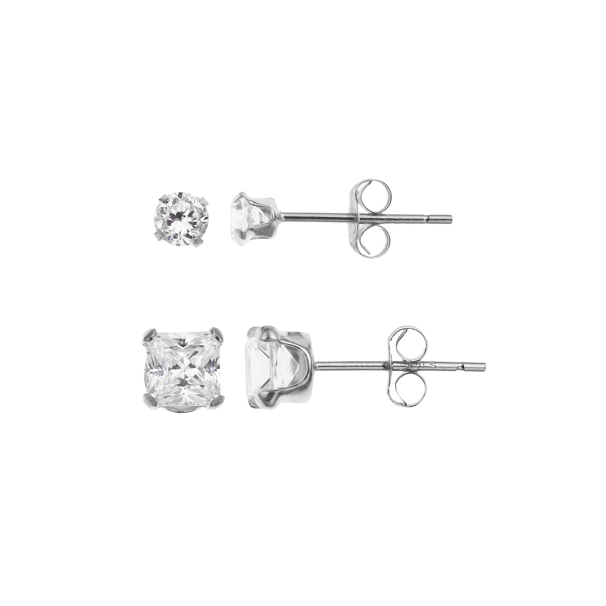 Taylor Grace 10k White Gold Cubic Zirconia Stud Earring Set, Womens