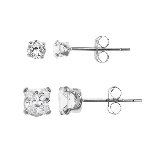 10k White Gold Cubic Zirconia Stud Earring Set