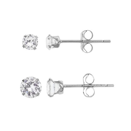 10k White Gold Cubic Zirconia Stud Earring Set