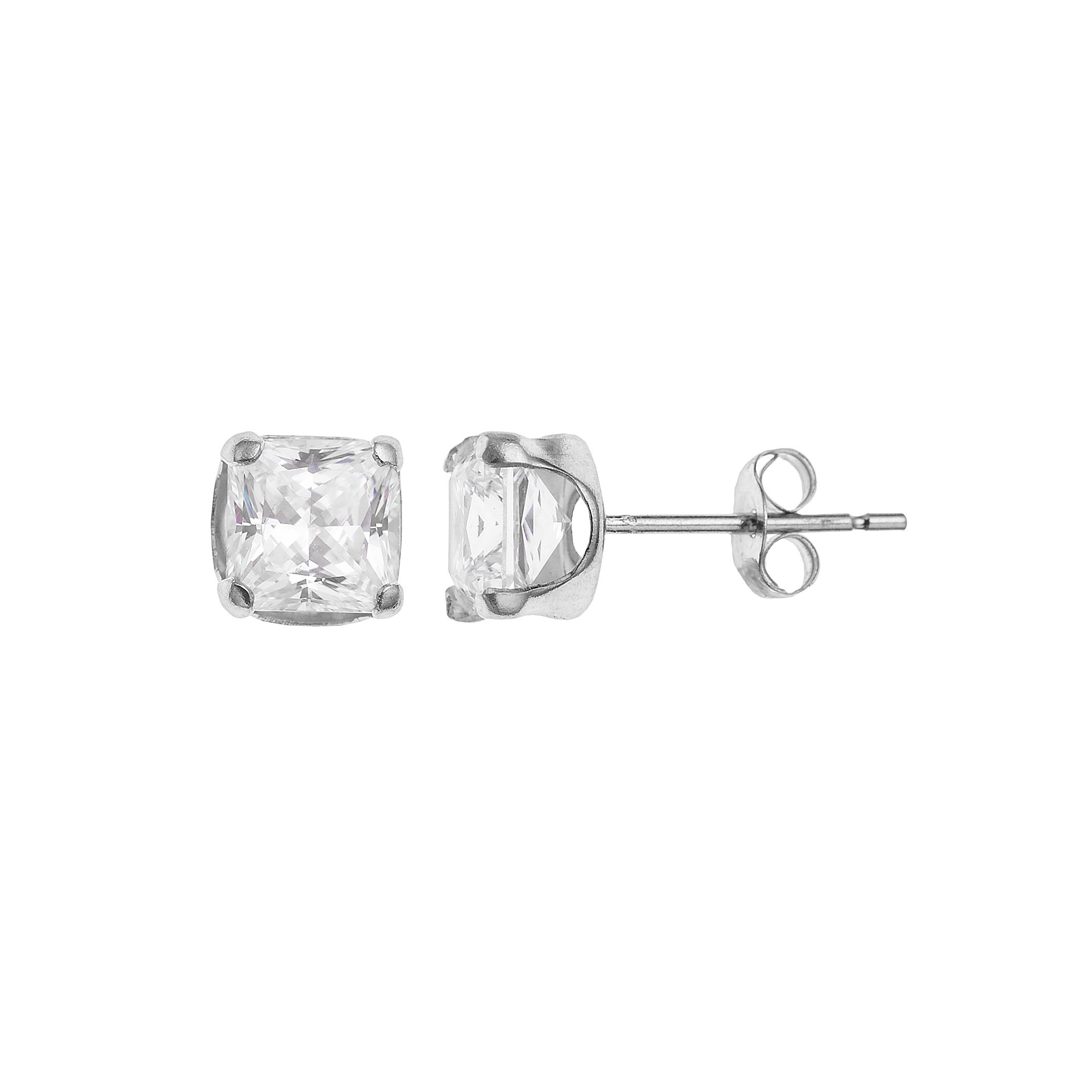Taylor Grace 10k White Gold Cubic Zirconia Square Stud Earrings, Womens