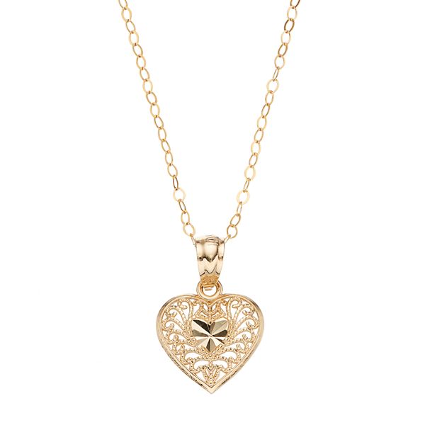 Charming Girl Kids' 10k Gold Filigree Heart Pendant Necklace