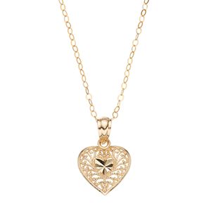 Charming Girl Kids' 10k Gold Filigree Heart Pendant Necklace