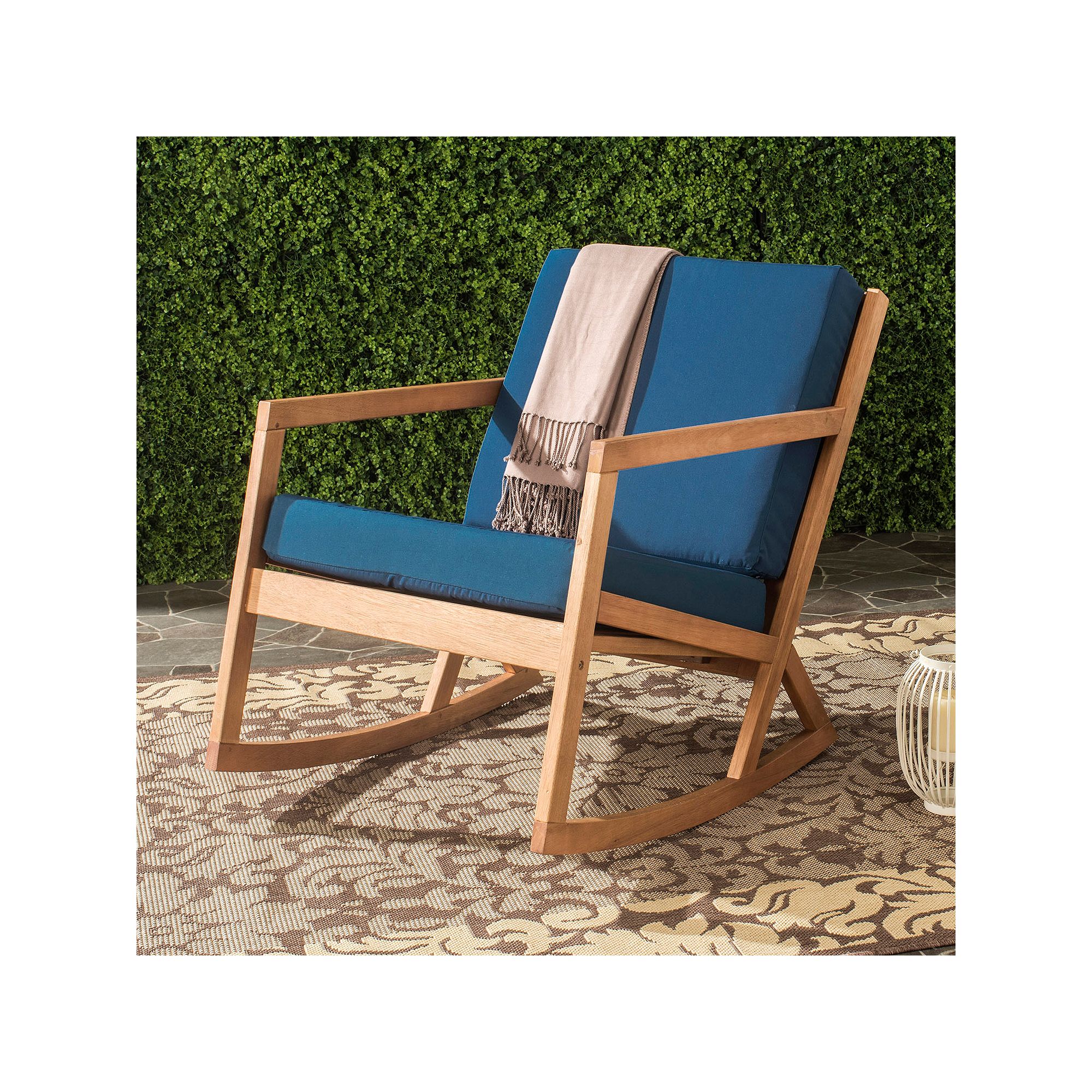 Safavieh Vernon Patio Rocking Chair, Brown Navy