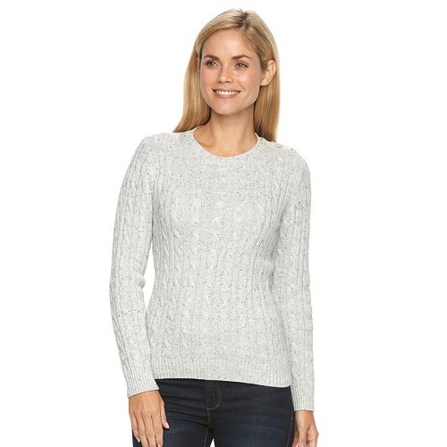 Petite Croft & Barrow® Cable-Knit Crewneck Sweater