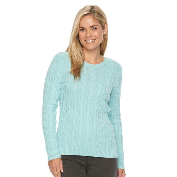 Petite Croft & Barrow® Cable-Knit Crewneck Sweater
