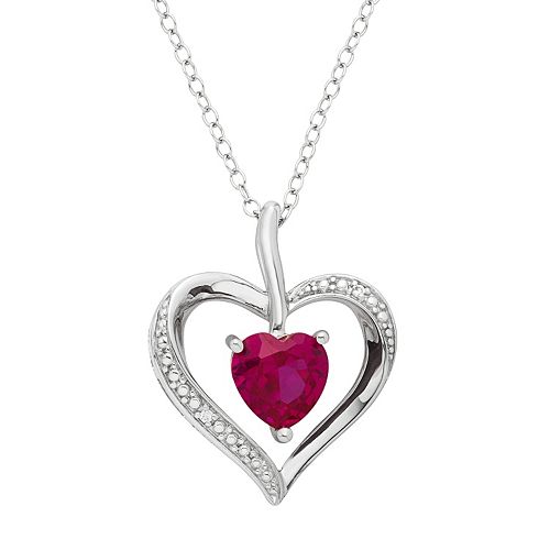 Sterling Silver LabCreated Ruby & Diamond Accent Heart Pendant Necklace