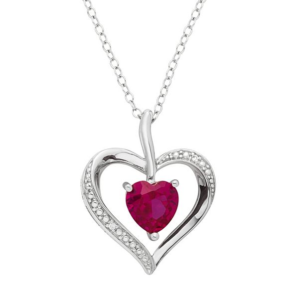 Sterling Silver Lab-Created Ruby & Diamond Accent Heart Pendant Necklace