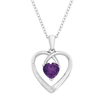 Sterling Silver Amethyst & Diamond Accent Heart Pendant Necklace