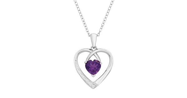 Sterling Silver Amethyst & Diamond Accent Heart Pendant Necklace