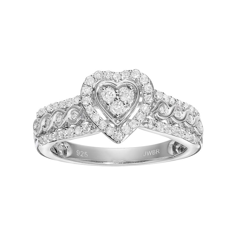 Always Yours Sterling Silver 1/2 Carat T.W. Diamond Heart Halo Engagement R