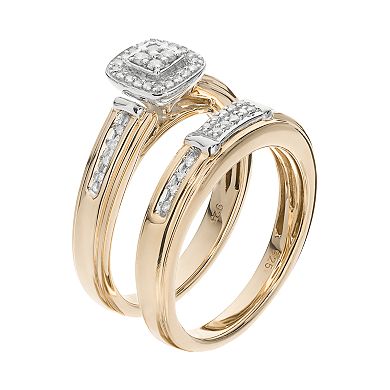 Always Yours 14k Gold Plated 1/5 Carat T.W. Diamond Halo Engagement Ring Set