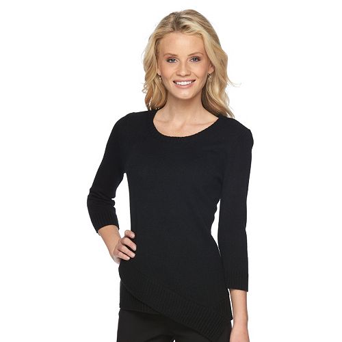 Petite Croft & Barrow® Asymmetrical Crewneck Sweater