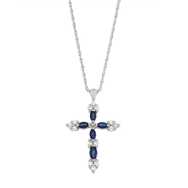 Sterling Silver Lab-Created Blue & White Sapphire Cross Pendant