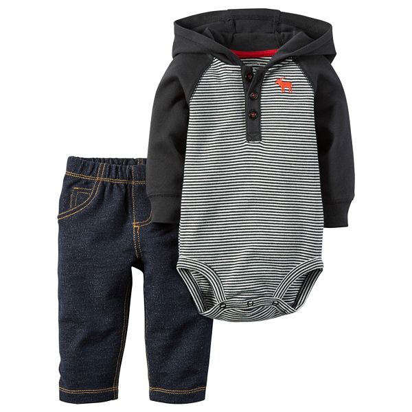 Baby Boy Carter's Hooded Long Sleeve Bodysuit & Faux-Denim Pants Set