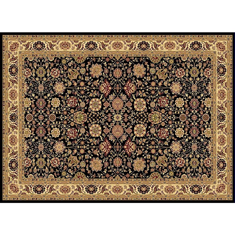 Rugs America New Vision Tabriz Framed Floral Rug, Black, 5Ft Rnd